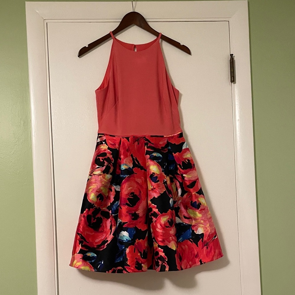 Adrianna Papell Coral and Floral Dress